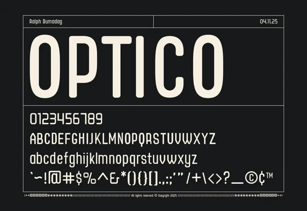 Font list of the font Optico